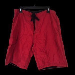 Men’s Burnside Red Shorts,Skateboard, Swimtrunks, Casual Beach Attire SZ 34”